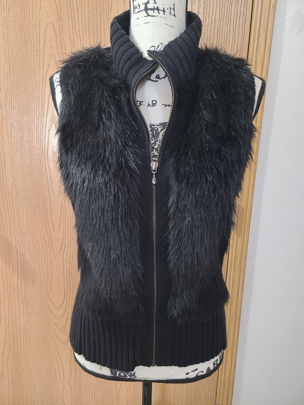 Guess Wool Blend Faux Fur Mobwife Sweater Vest